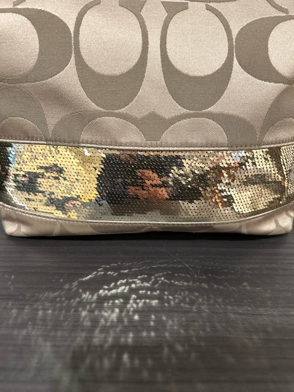 Coach Signature Stripe Tote Bag with metallic gold sequin accents EUC - Picture 8 of 13
